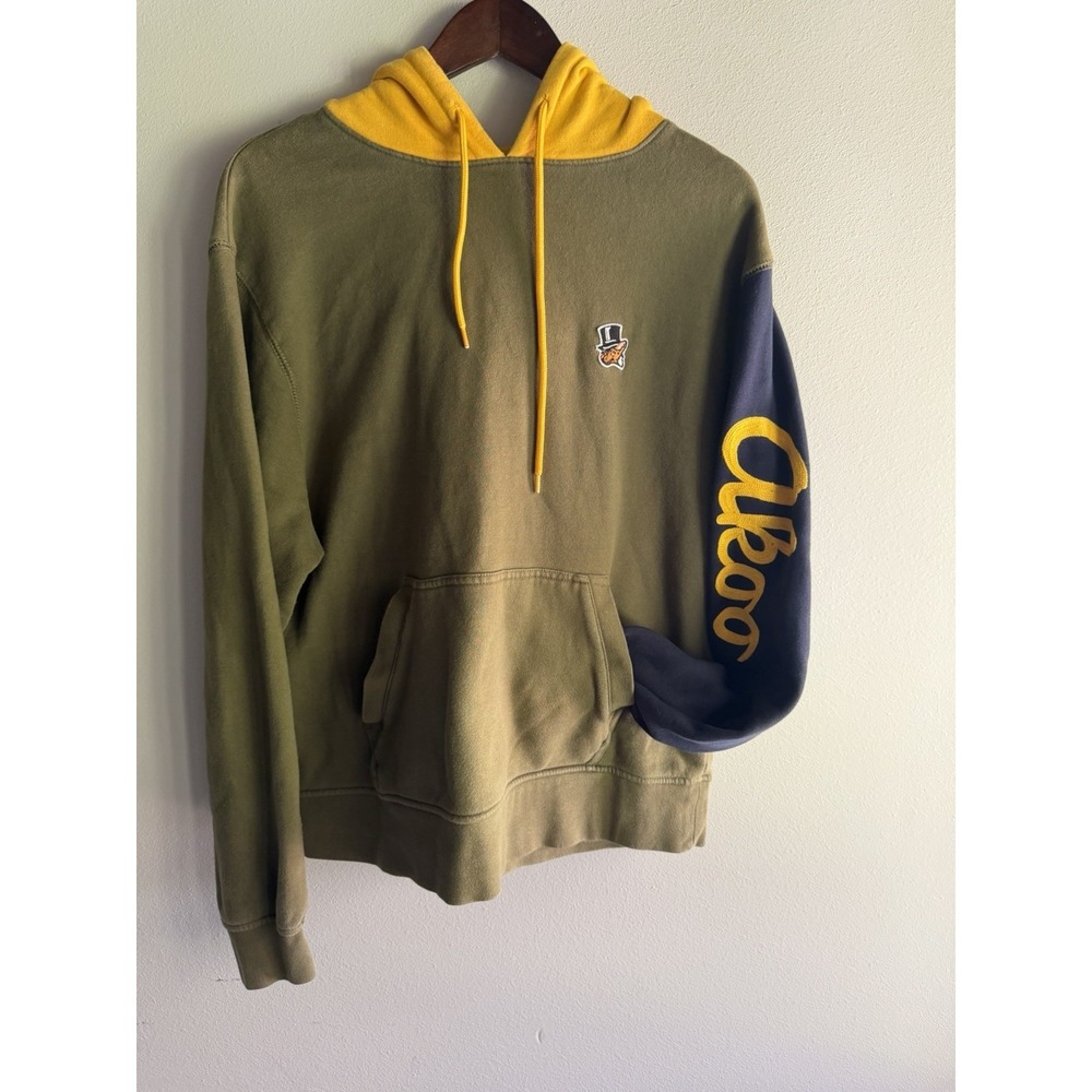 AKOO Orange Fleece Pullover Hoodie Fox Logo Pockets Men's Size XL Colorblock